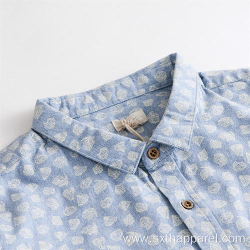 Anti-wrinkle Light Blue Long Sleeve Floral Printed Shirt